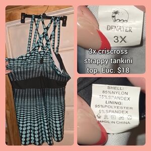 DFNATER Black and Blue Strappy Tankini Top